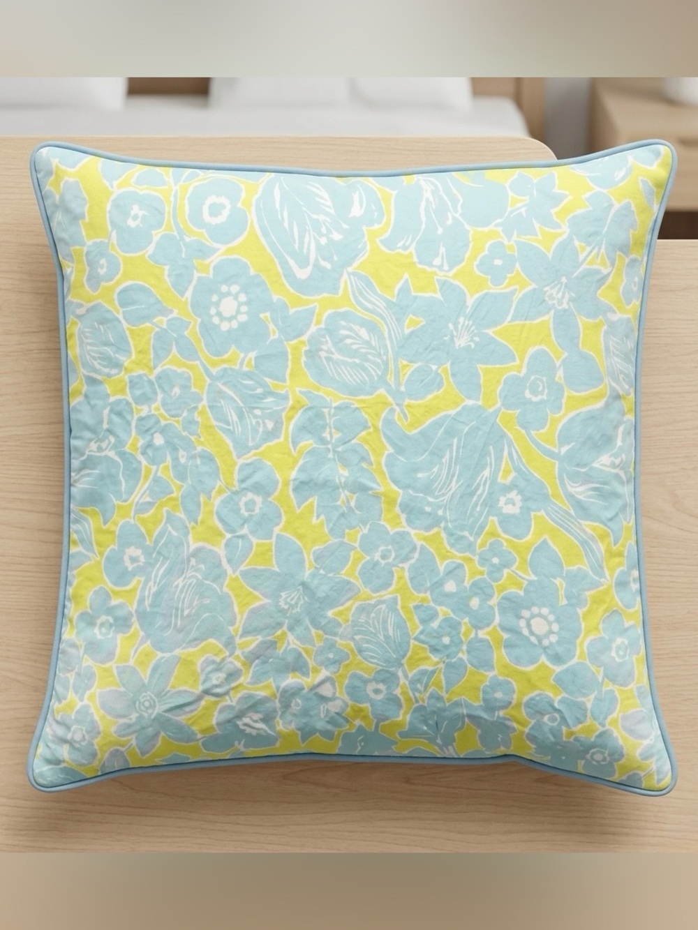 Euro Shams Custom Made Blue & Yellow Floral Blue Corded Trim 26"x26" Zipper Back